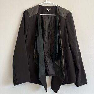 Eileen Fisher Womens Open Front Blazer Jacket Faux Leather Trim Balck Sz S Boho